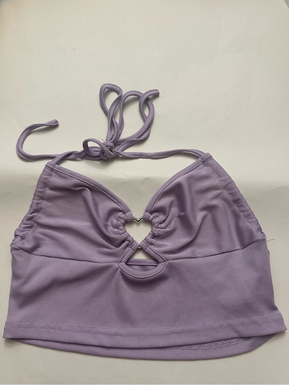 Light Purple Lilac Halter Crop-Top with Silver Heart Cutout SHEIN Size M